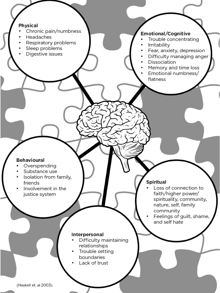 physical, emotional/cognitive, behavioural, spiritual, interpersonal